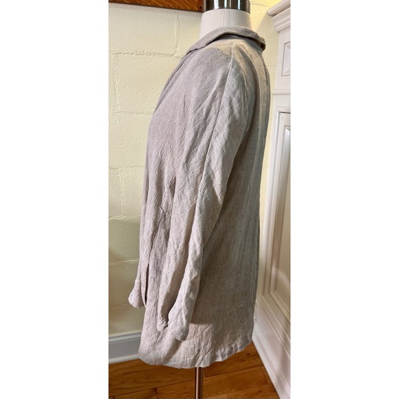 Eileen Fisher Gray/Tan 3/4 Length Sleeve Open Front Linen Blend Jacket Sz Large - Picture 3 of 8